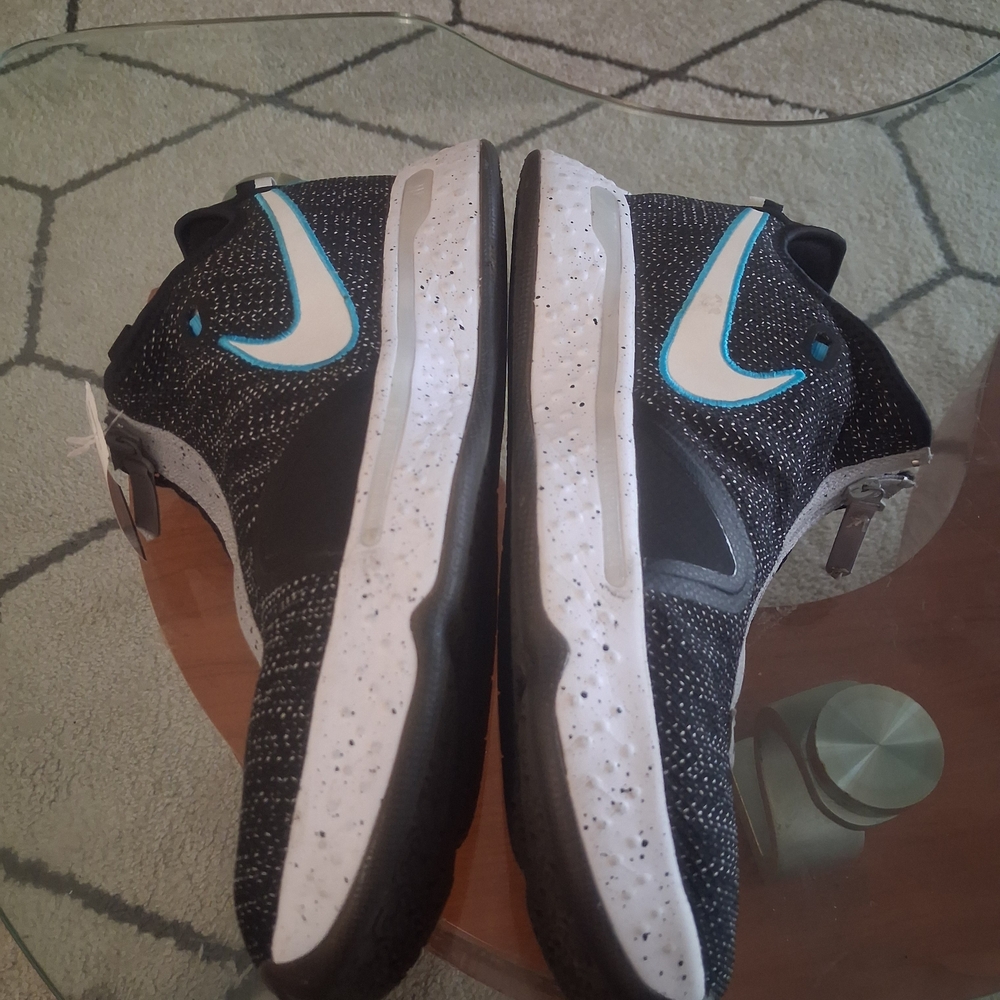 Black and White High-Top Sneakers with Blue Accents